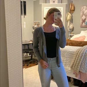 Cardigan, grey color. Just never wear it